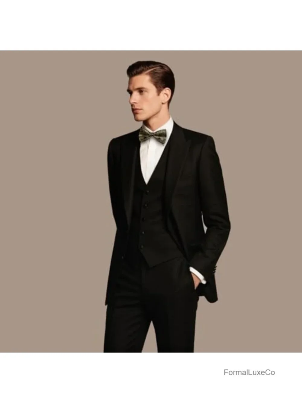 Silk Pre-Tied Bowtie Set with Handkerchief & Cufflinks, Gift Box